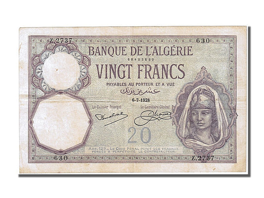 Banknot, 
  
  Cezayir, 
  
  20 Frank