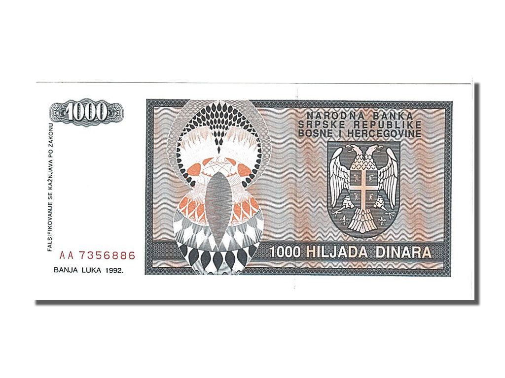 Banknot, 
  
  Bosna - Hersek, 
  
  1000 Dinara