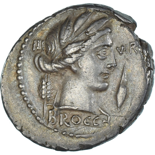 madeni para, 
  
  L. Furius Brocchus, 
  
  Denarius