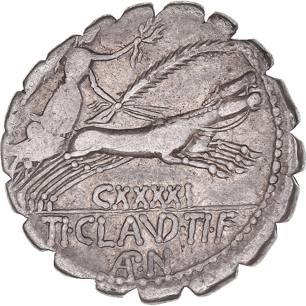 madeni para, 
  
  Ti. Claudius Ti. F. Ap. N. Nero, 
  
  Denarius Serratus