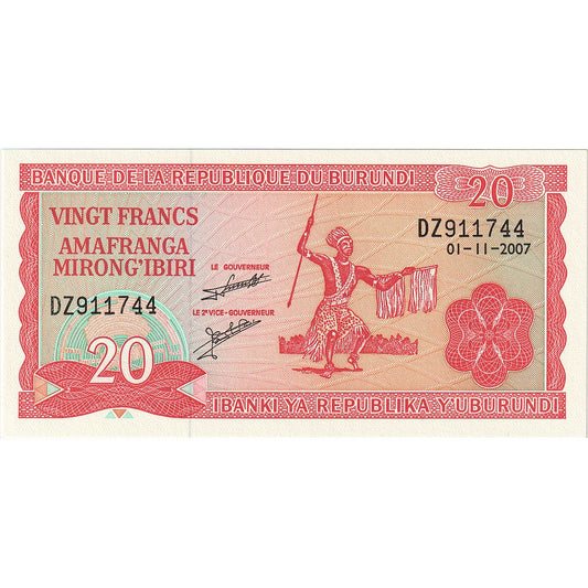 Banknot, 
  
  Burundi, 
  
  20 Frank