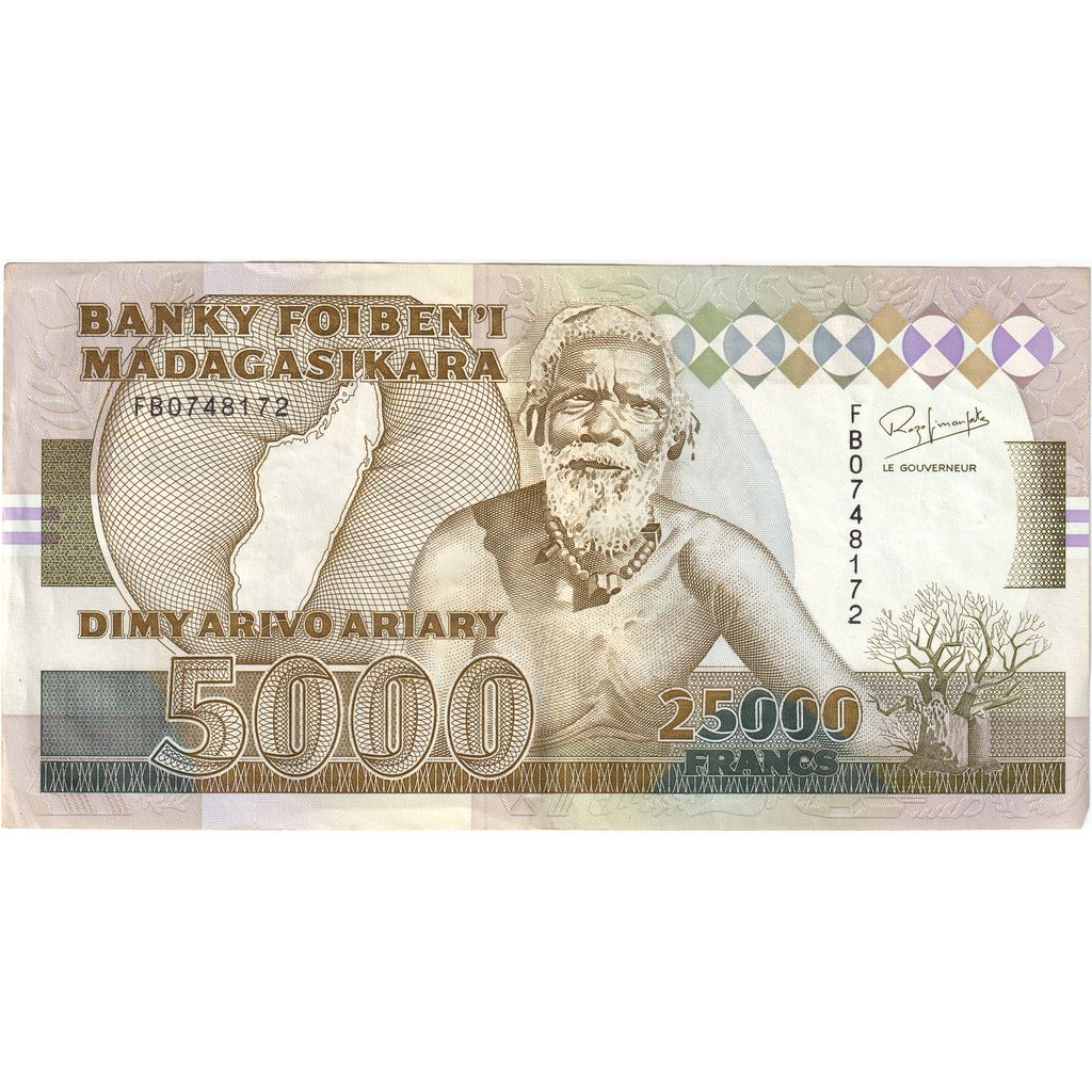 Madagaskar, 
  
  25, 
  
  000 Frank = 5000 Ariary