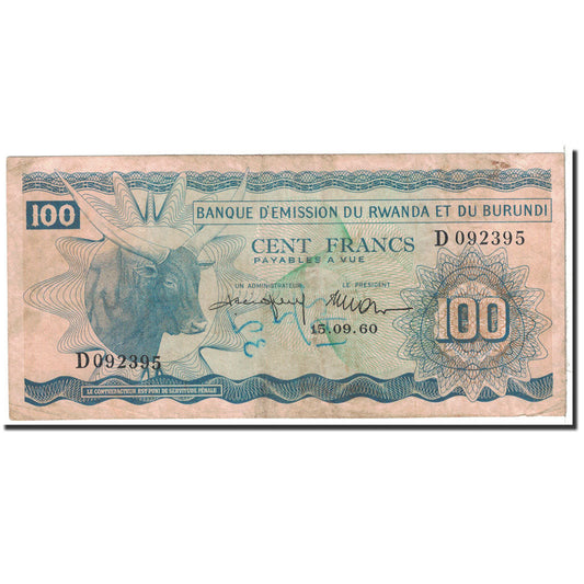 Banknot, 
  
  Ruanda-Burundi, 
  
  100 Frank