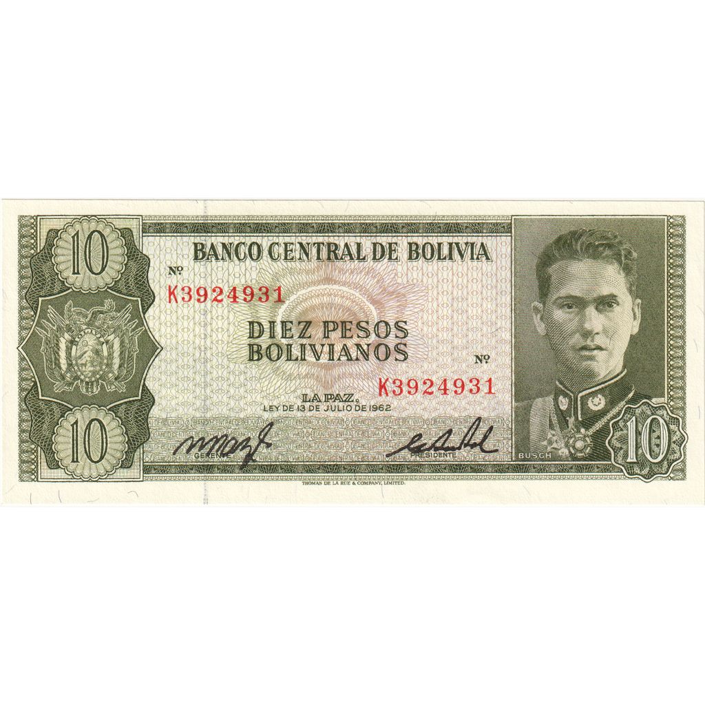 Bolivya, 
  
  10 Peso Bolivyano, 
  
  1962