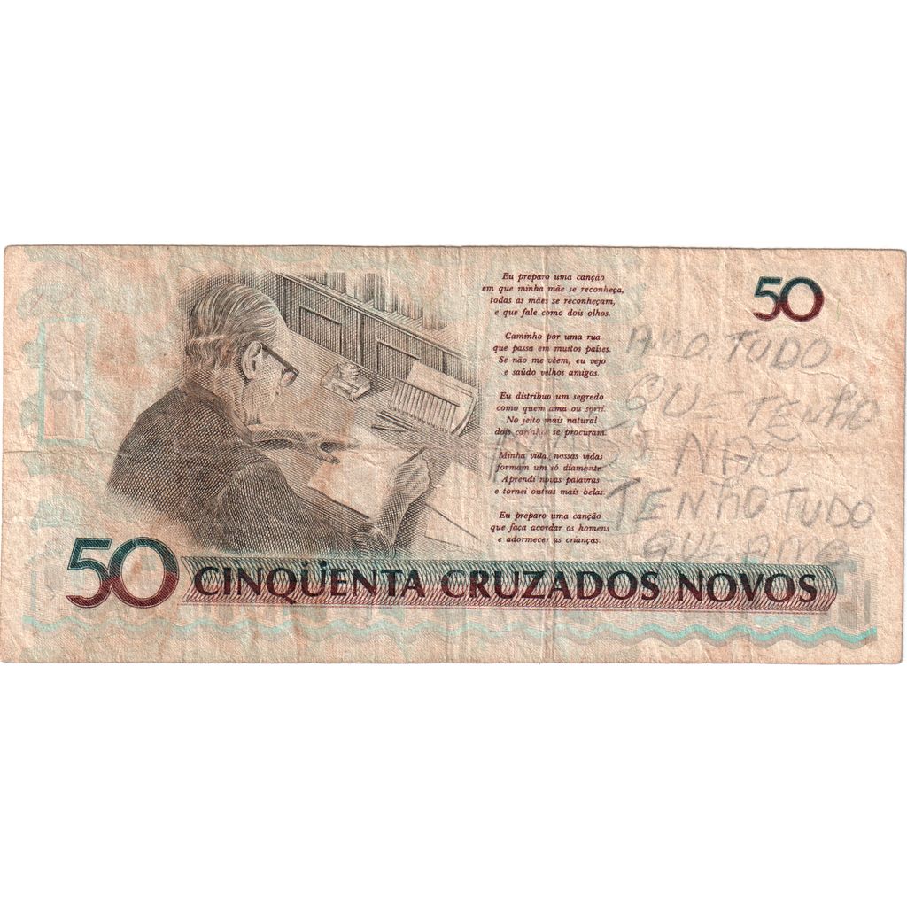 Brezilya, 
  
  50 Cruzados Novo'da 50 Cruzeiro, 
  
  VF(30-35)