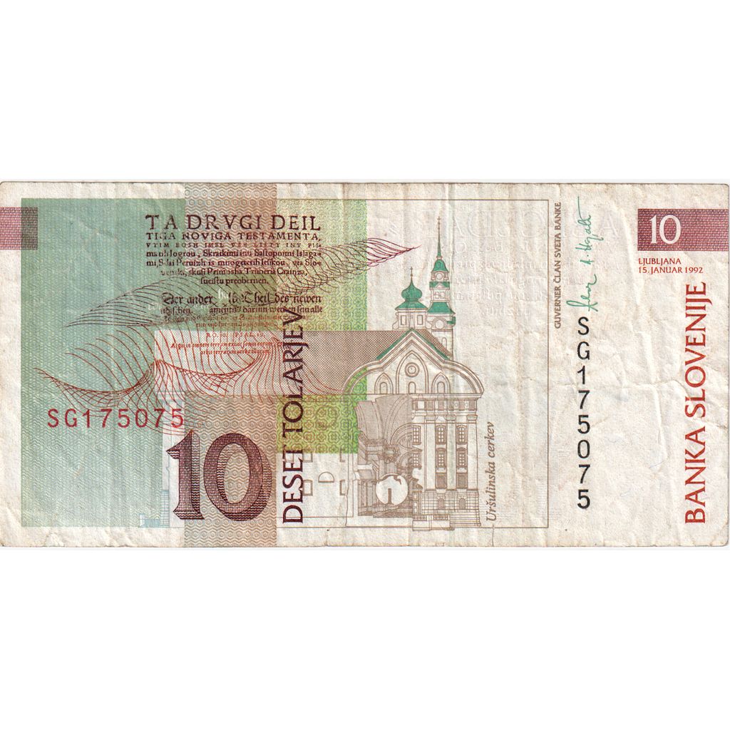 Slovenya, 
  
  10 Tolarjev, 
  
  1992-01-15