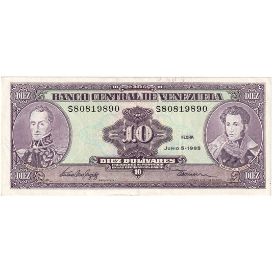 Venezuela, 
  
  10 Bolivar, 
  
  1995-06-05