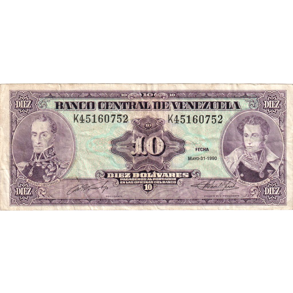 Venezuela, 
  
  10 Bolivar, 
  
  1990-05-31