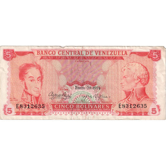 Venezuela, 
  
  5 Bolivar, 
  
  1974-01-29