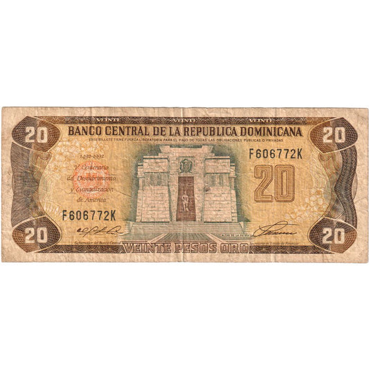 Dominik Cumhuriyeti, 
  
  20 Peso Oro, 
  
  1990