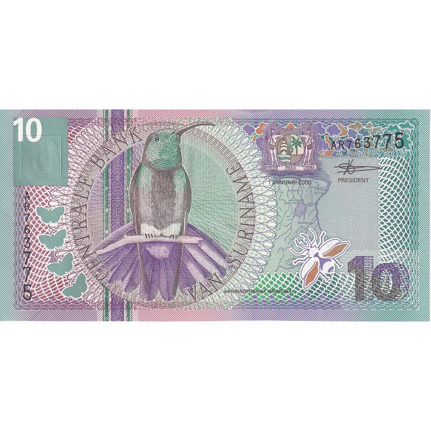 Surinam, 
  
  10 Gülden, 
  
  2000