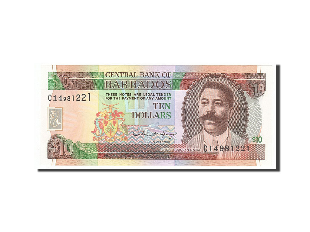 Banknot, 
  
  Barbados, 
  
  10 Dolar