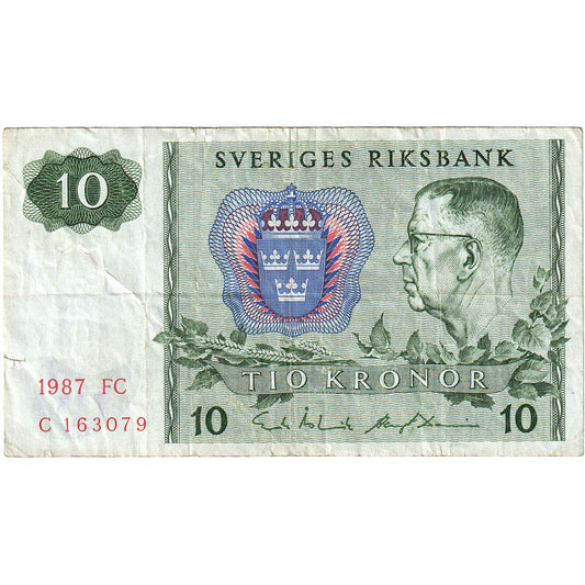 İsveç, 
  
  10 Kronor, 
  
  1987