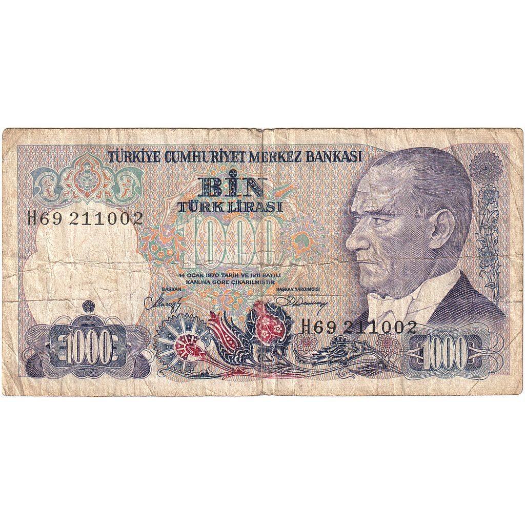 Hindi, 
  
  1000 lira, 
  
  KM:196