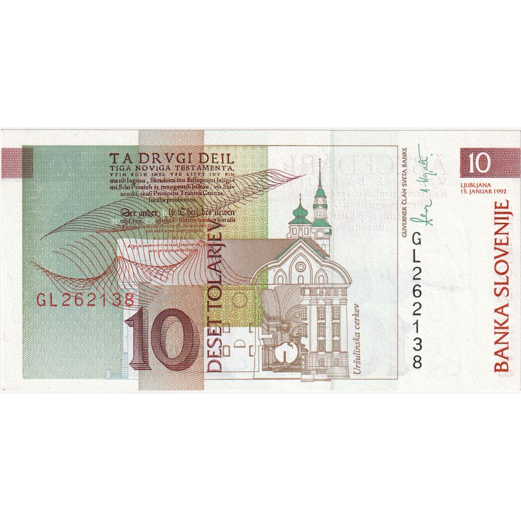 Slovenya, 
  
  10 Tolarjev, 
  
  1992