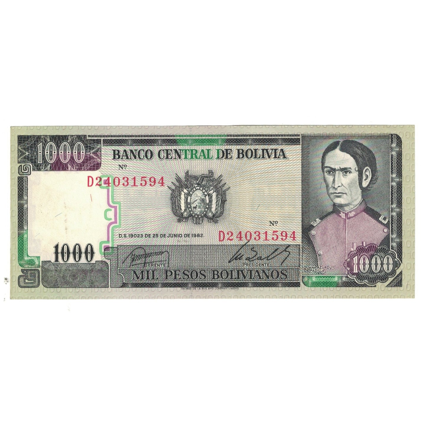 Banknot, 
  
  Bolivya, 
  
  1000 Peso Bolivyano