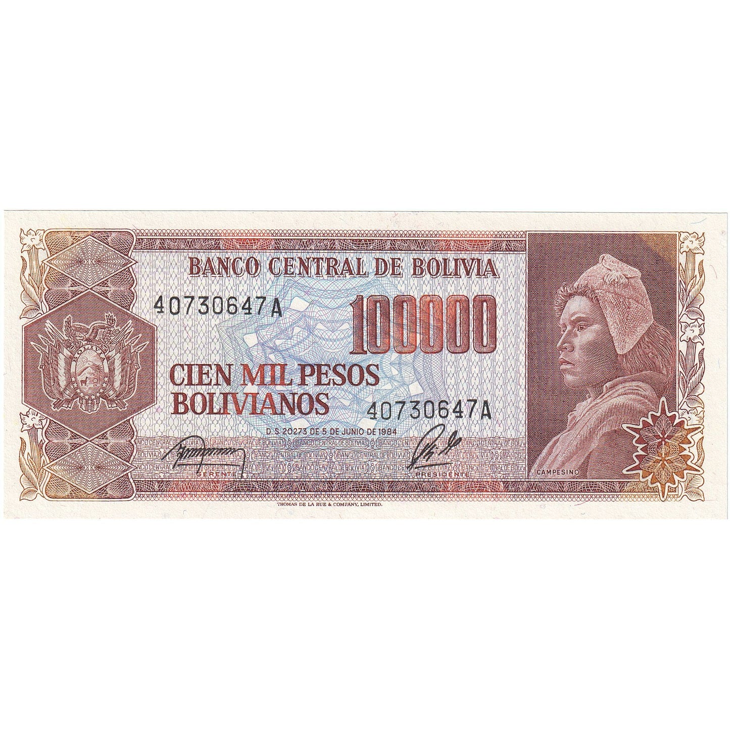 Bolivya, 
  
  100, 
  
  000 Peso Bolivyano