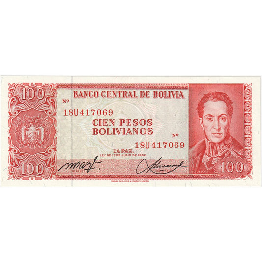 Bolivya, 
  
  100 Peso Bolivyano, 
  
  1962