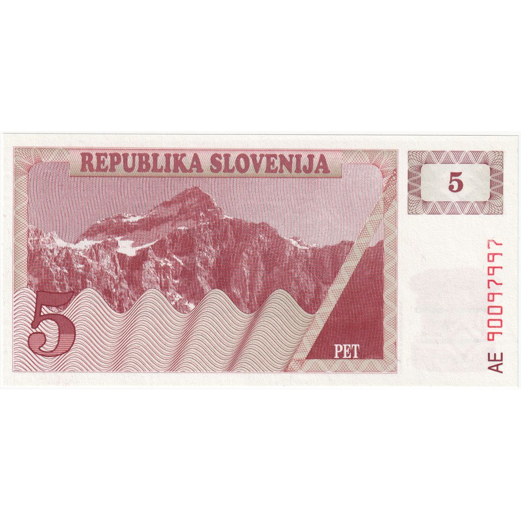 Slovenya, 
  
  5 (Tolarjev), 
  
  KM:3a