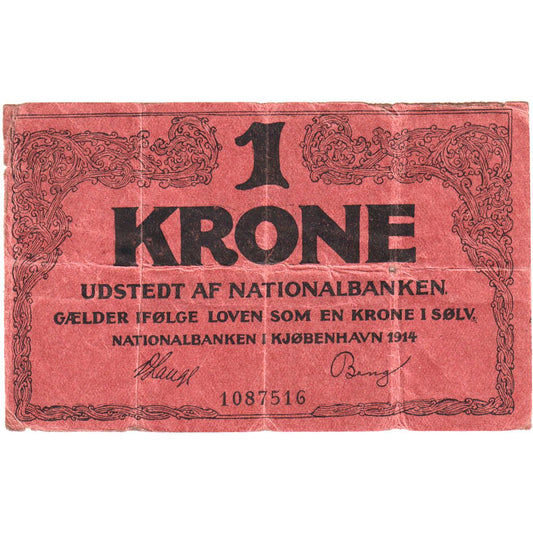 Danimarka, 
  
  1 Kron, 
  
  1914-10-01