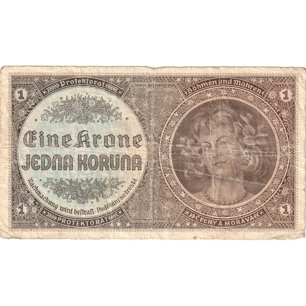 Bohemya ve Moravya, 
  
  1 koruna, 
  
  VF(30-35)