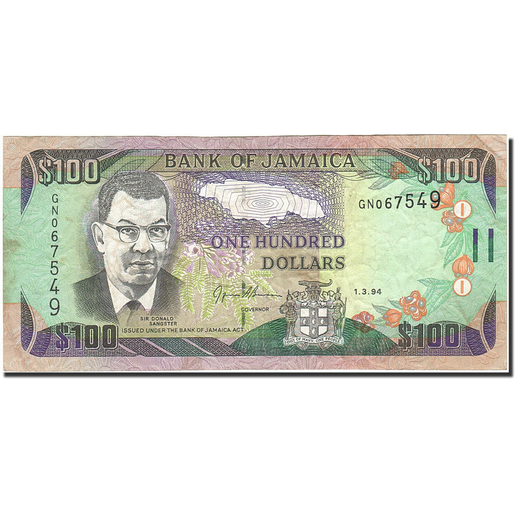 Banknot, 
  
  Jamaika, 
  
  100 Dolar