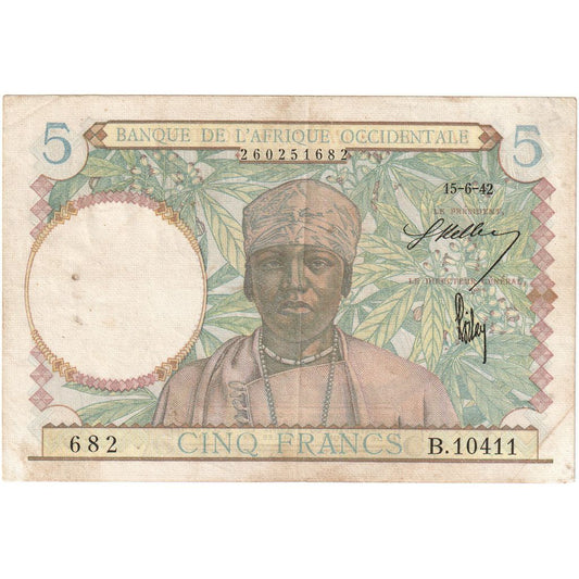 Fransız Batı Afrika, 
  
  5 Frank, 
  
  1942