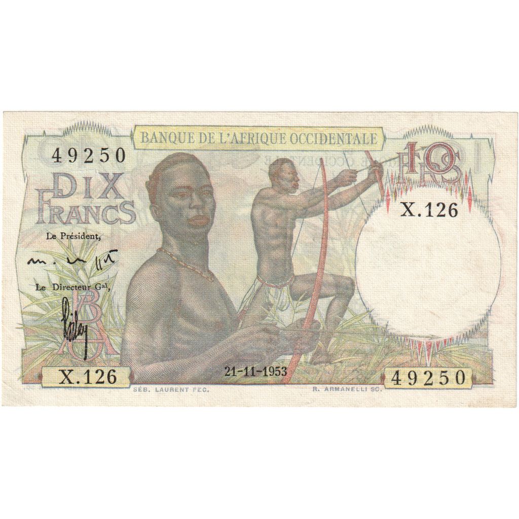 Fransız Batı Afrika, 
  
  10 Frank, 
  
  1953