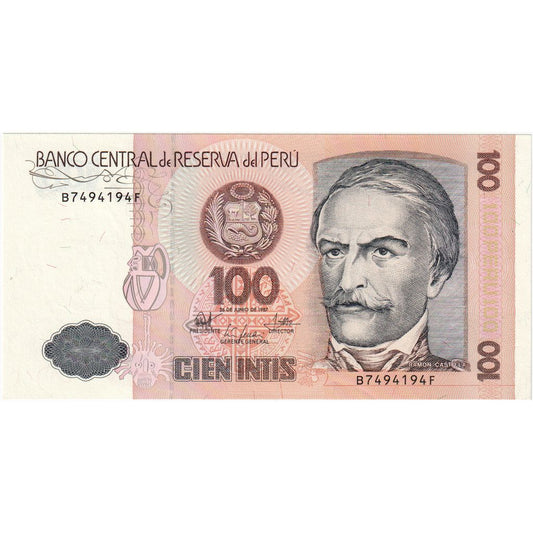 Peru, 
  
  100 Intis, 
  
  1987