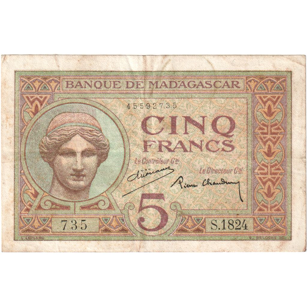 Madagaskar, 
  
  5 Frank, 
  
  1937-1947