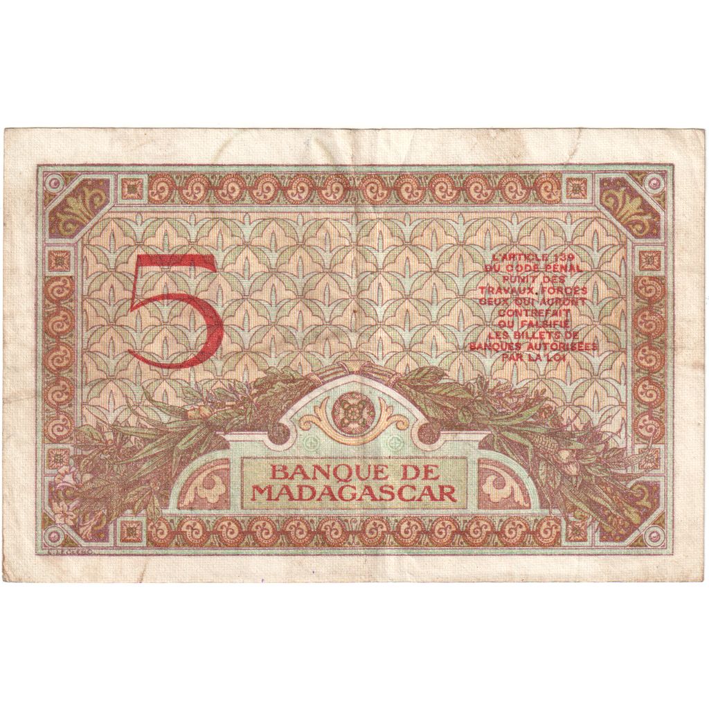 Madagaskar, 
  
  5 Frank, 
  
  1937-1947