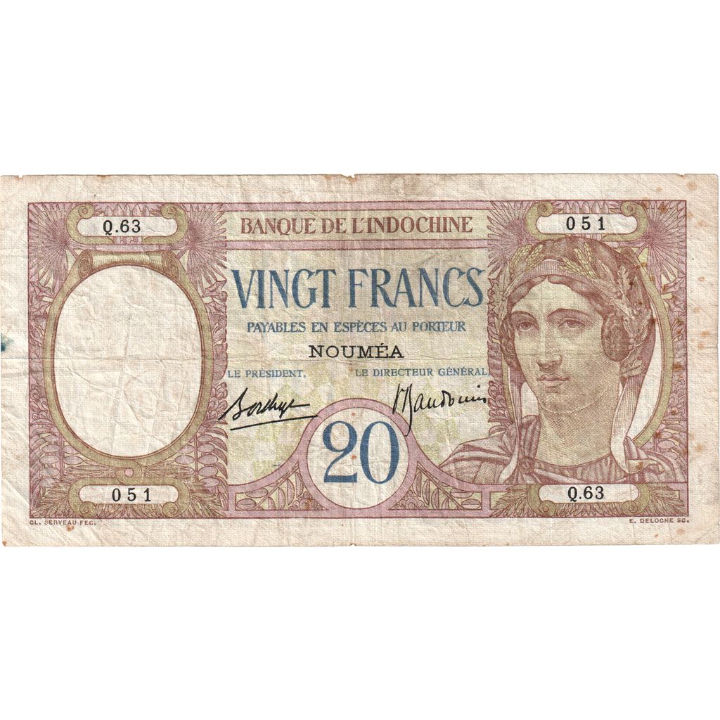 Yeni Kaledonya, 
  
  20 Frank, 
  
  Tarihsiz (1929)