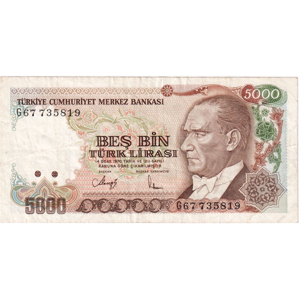 Hindi, 
  
  5000 lira, 
  
  1990