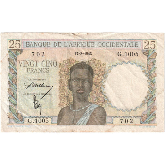 Fransız Batı Afrika, 
  
  25 Frank, 
  
  1943-08-17