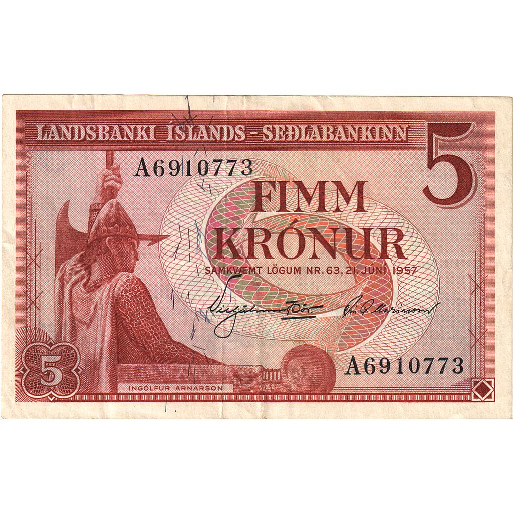 İzlanda, 
  
  5 Kronur, 
  
  1957-06-21