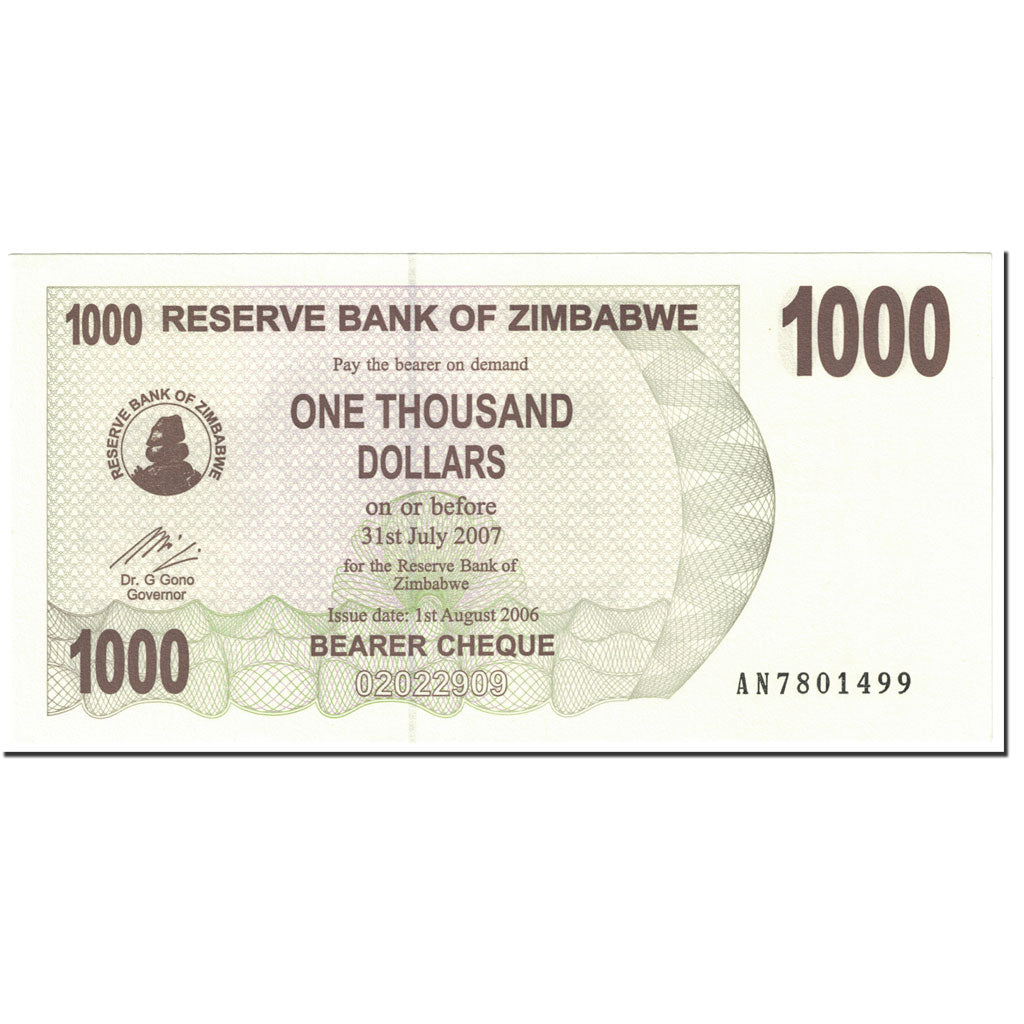 Banknot, 
  
  Zimbabve, 
  
  1000 Dolar