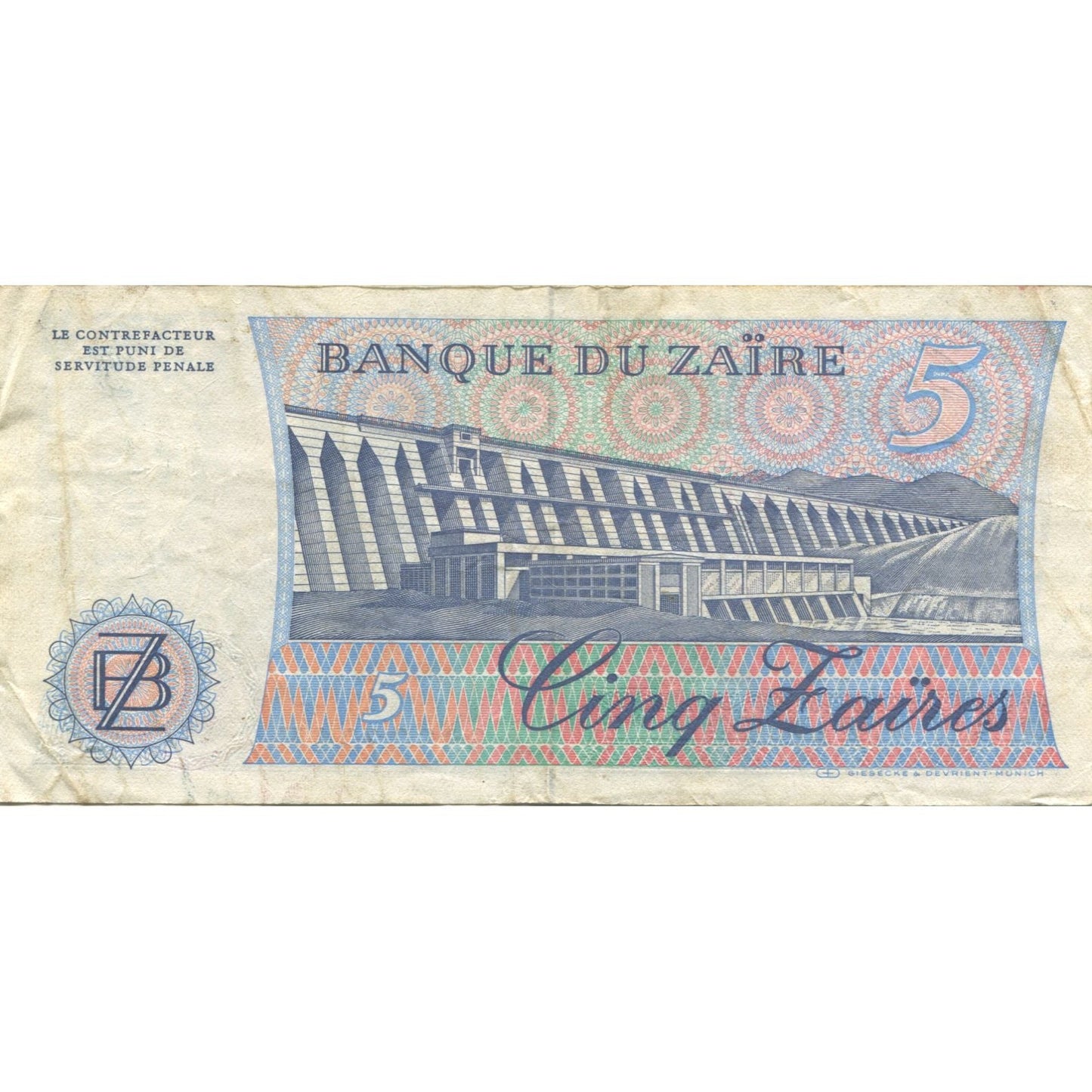 Banknot, 
  
  Zaire, 
  
  5 Zaire