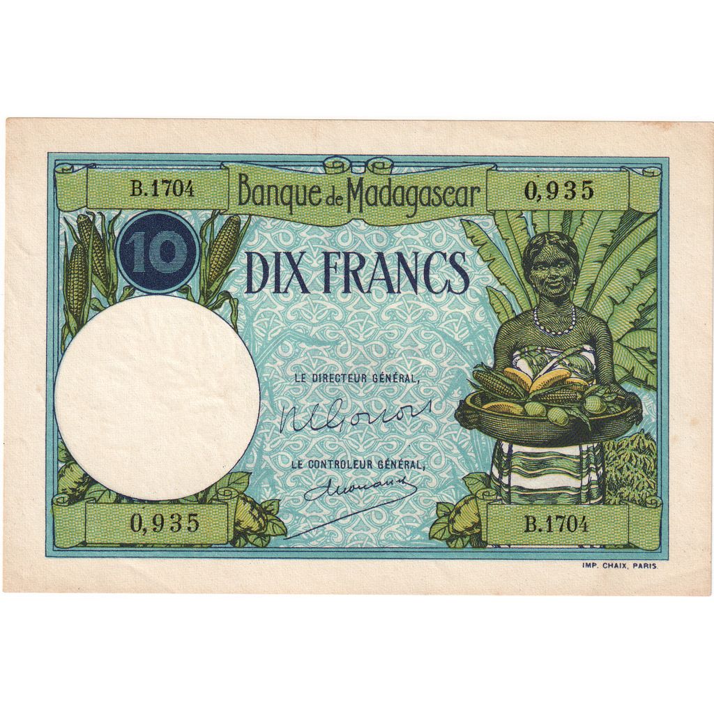 Madagaskar, 
  
  10 Frank, 
  
  Tarihsiz (1937-47)