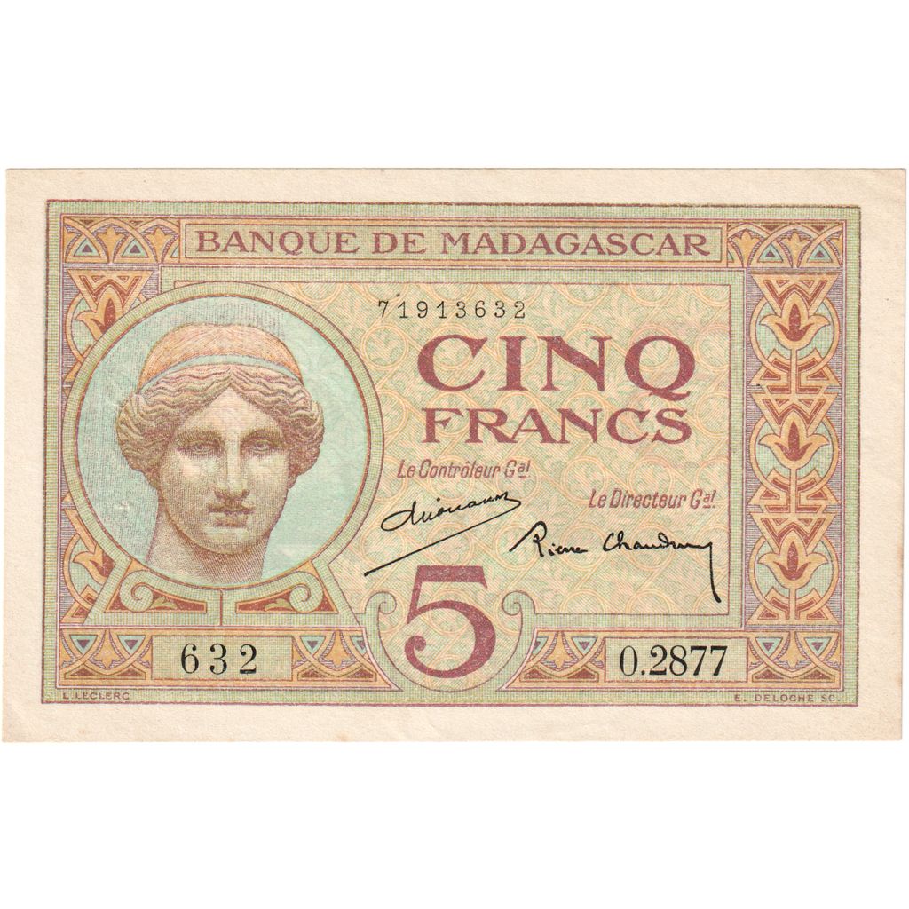 Madagaskar, 
  
  5 Frank, 
  
  Tarihsiz (1937)