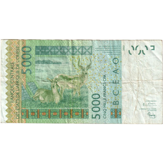 Batı Afrika Devletleri, 
  
  5000 Frank, 
  
  VF(20-25)