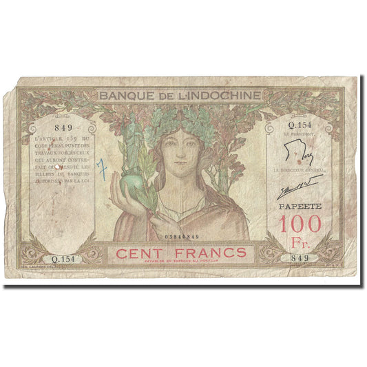 Banknot, 
  
  Tahiti, 
  
  100 Frank